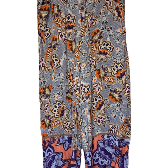 LOFT Fluid Women's Large Wide Leg Crop Pants Floral Bold Boho Mosaic Resort Chic - Picture 7 of 7